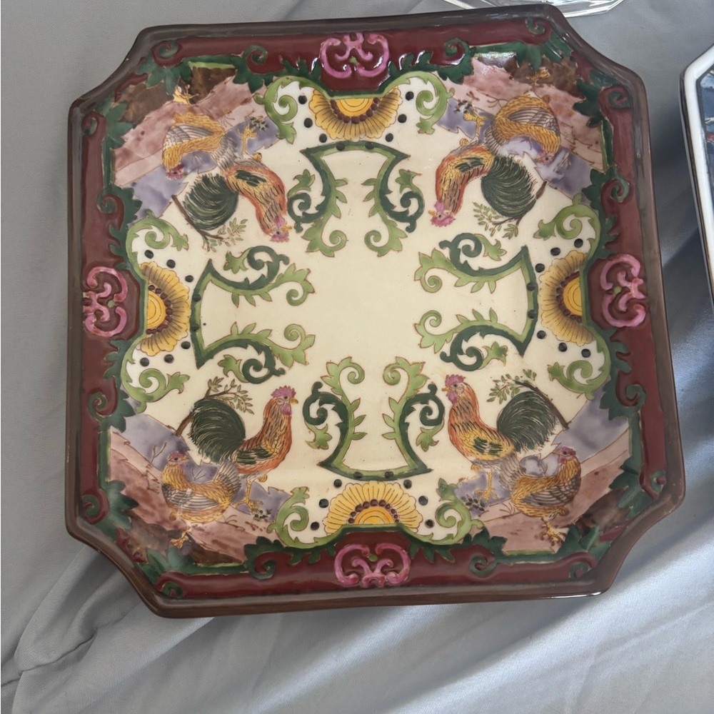Decorative Square Plate with Red Stamp